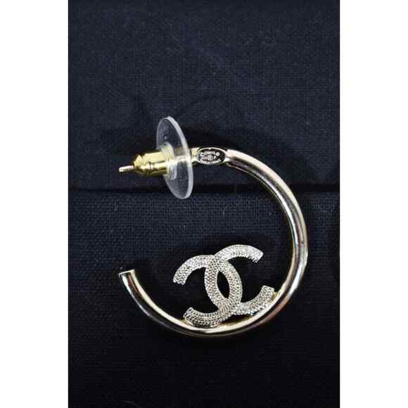 Chanel 22P Gold Metal Interlocking CC Logo Dangle Drop Statement Hoop Earrings - Picture 10 of 11